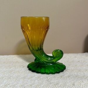 Vintage Cornucopia Vase Amber and Green Glass Horn Of Plenty Vase